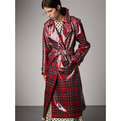 burberry red tartan coat laminated|burberry tartan fabric.